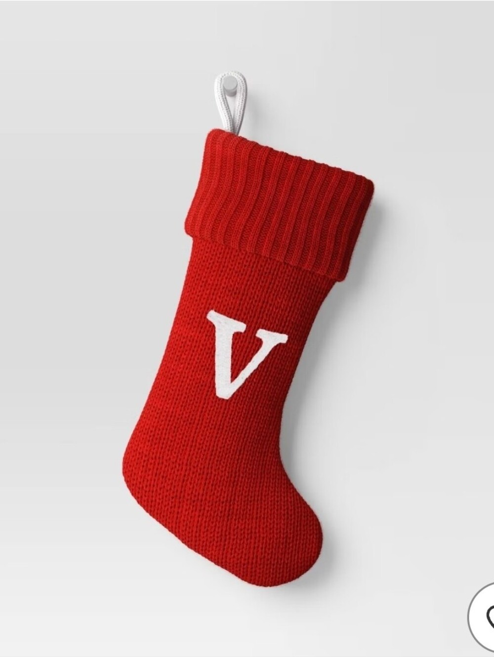 Target Wondershop Knit Red/White Knit Monogram Christmas Stocking - V Initial